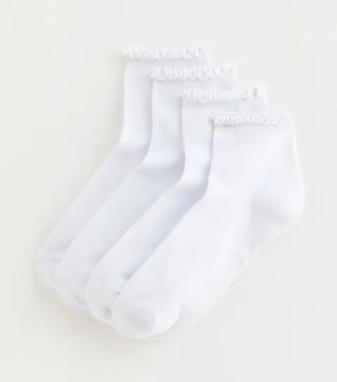 New Look Pack of 4 White Frilly Trimmed Socks