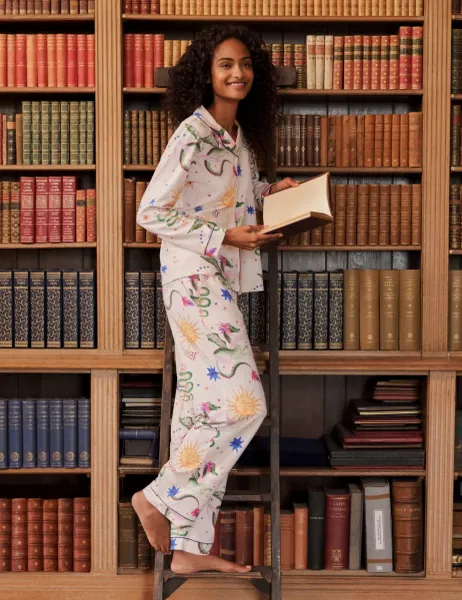 Chelsea Peers Cotton Rich Dragon Hero Print Long Pyjama Set Light Cream