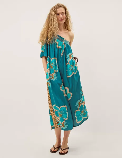 Monsoon Floral Short Sleeve Jumpsuit Teal Mix