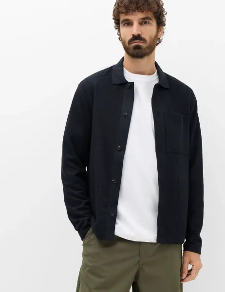 Marks & Spencer Cotton Blend Ribbed Overshirt Navy