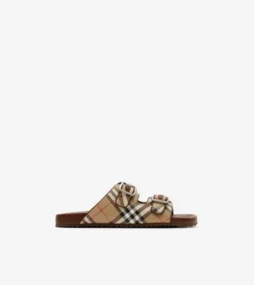 Check and Leather Urchin Sandals in Archive beige
