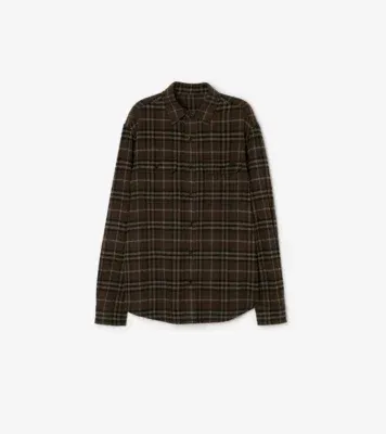 Check Wool Flannel Overshirt in Sepia brown