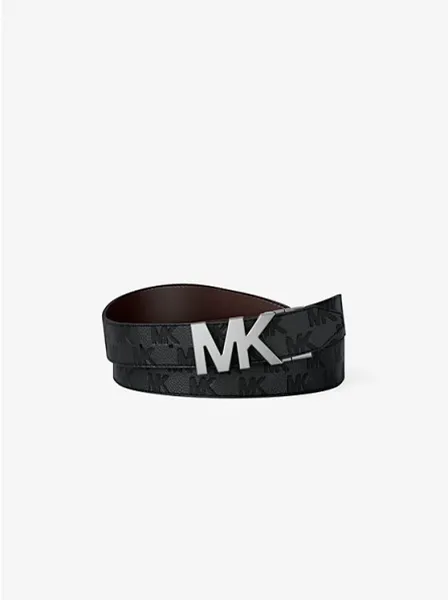 Reversible Logo Embossed Leather Buckle Belt