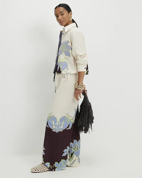River Island Petite Floral Border Beach Trousers