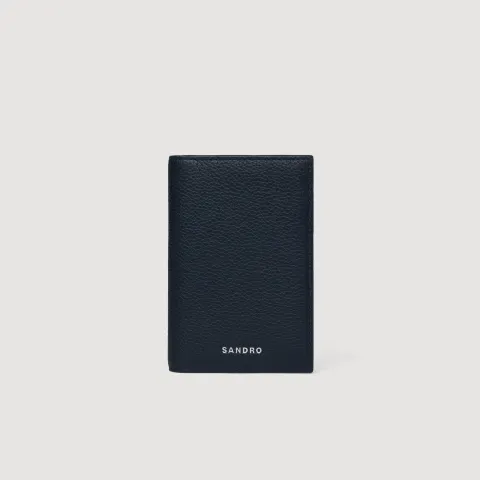 Grained leather folding card holder