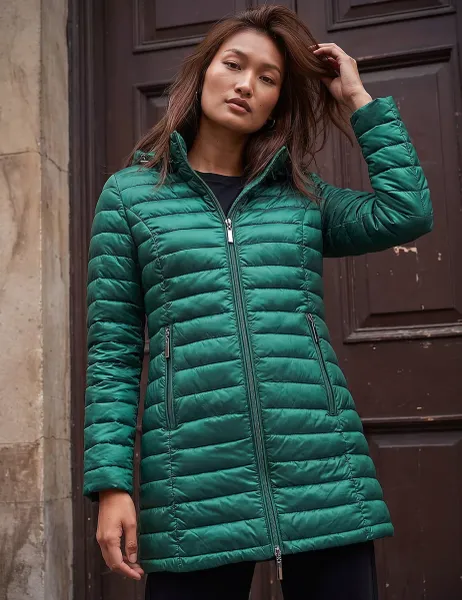 Roman Quilted Hooded Longline Puffer Coat Green
