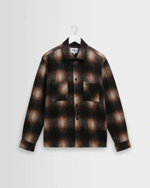 Wax London Whiting - Brown and Black Elm Wool Blend Check Overshirt