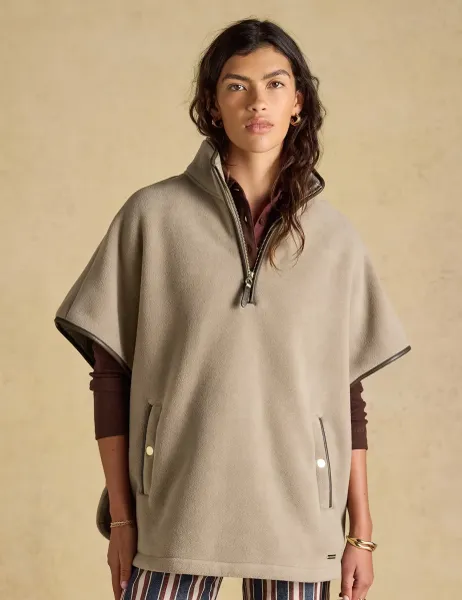 Joules Fleece Funnel Neck Short Cape Jacket Neutral
