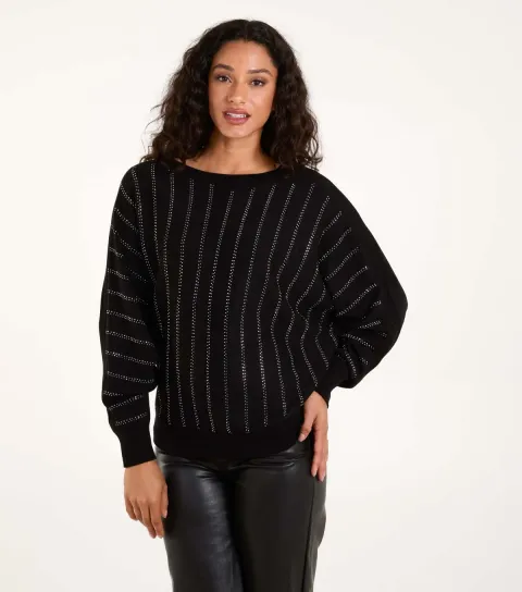 Women's Black Diamante Stripe Jumper