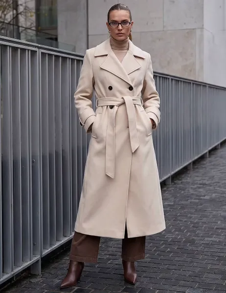 Roman Belted Tailored Coat Cream