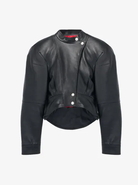 Sculpted Shoulder Leather Jacket