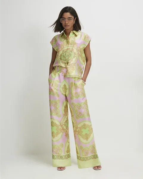 River Island Satin Paisley Print Wide Leg Trousers