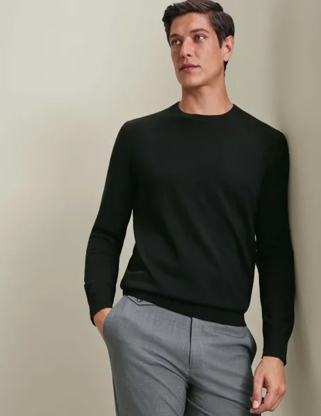 Charles Tyrwhitt Pure Merino Wool Crew Neck Jumper Black