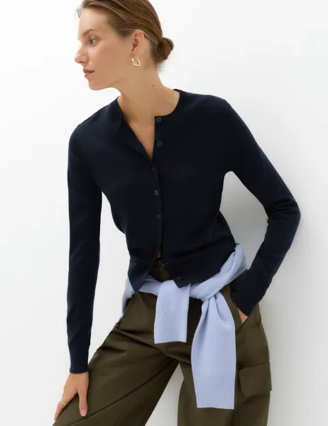 Marks & Spencer Pure Merino Wool Crew Neck Cardigan Midnight Navy