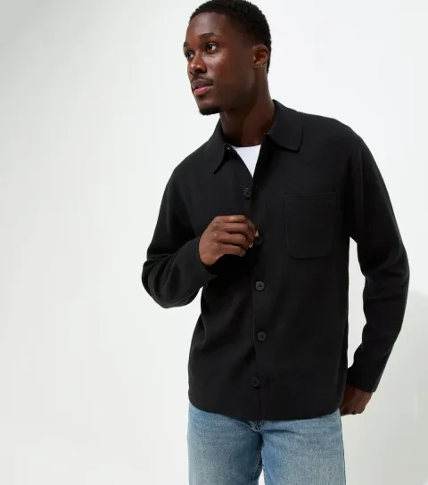 New Look Men's Black Cotton Rich Regular Fit Long Sleeve Knitted Shacket