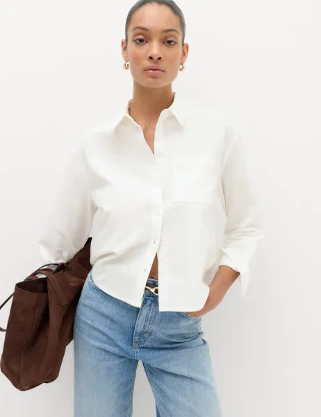 Marks & Spencer Pure Cotton Striped Oxford Shirt Soft White