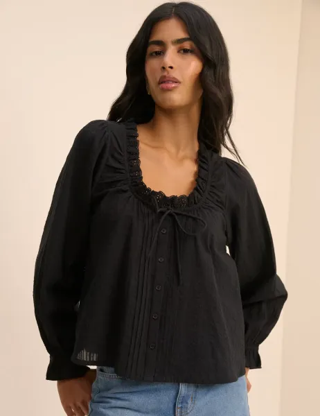 Nobody's Child Pure Cotton Broderie Scoop Neck Blouse