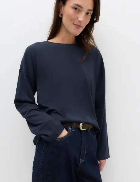 Marks & Spencer Pure Cotton Relaxed Top Navy