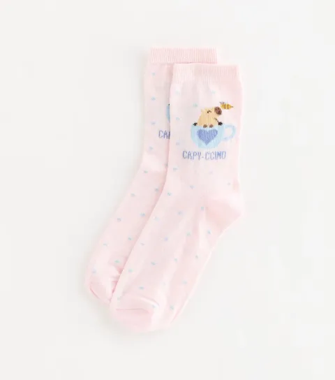 Pink Cotton Rich Capy-Ccino Ankle Socks