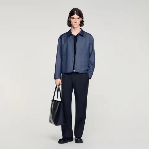 Denim effect zip-up jacket