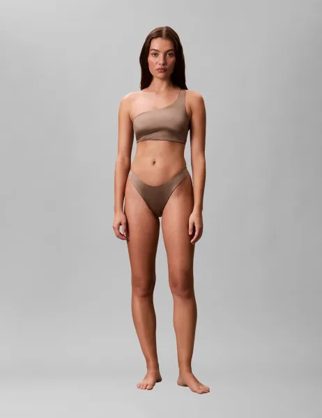 Calvin Klein Shine One Shoulder Bikini Top Medium Brown