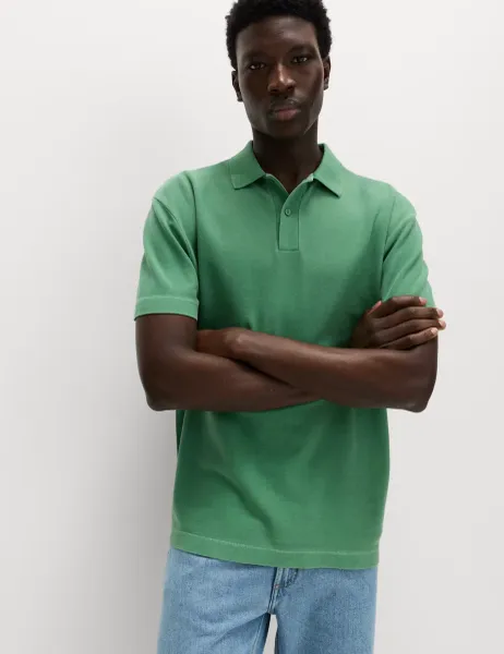 Marks & Spencer Pure Cotton Garment Dyed Polo Shirt Emerald