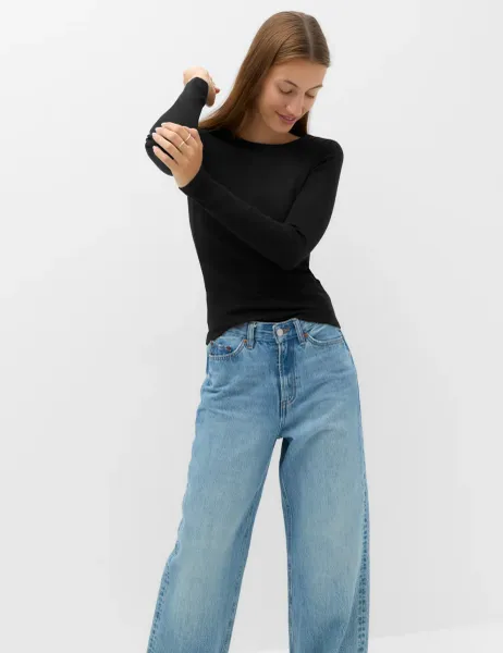 Marks & Spencer Cotton Rich Ribbed Slim Fit Top Black