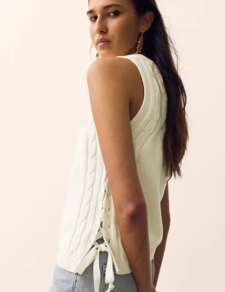 Per Una Cotton Rich Tie Side Knitted Tabard Ecru