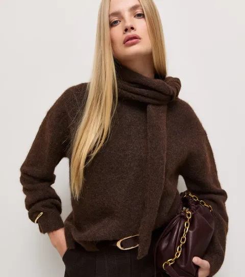 Women's Dark Brown Knit Scarf Jumper