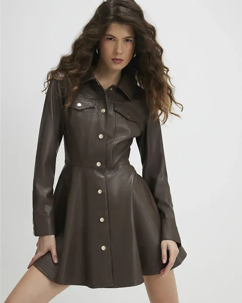 River Island Faux Leather Skater Mini Dress