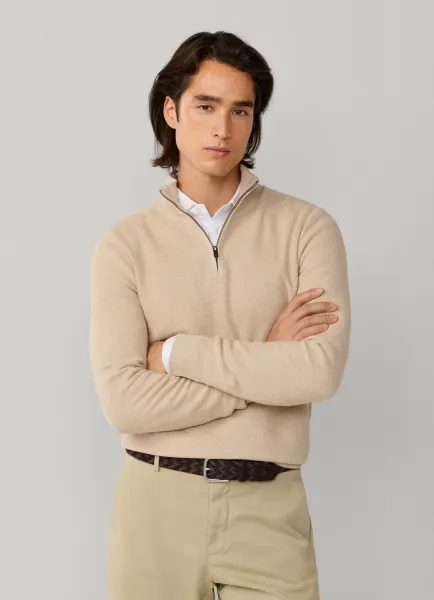 Cashmere Blend Honeycomb Quarter Zip Jumper