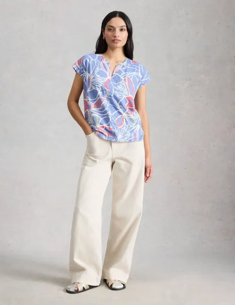White Stuff Pure Cotton Floral Print T-Shirt Teal Mix
