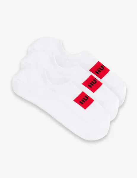 HUGO 3 Pack Logo Label Cotton Rich Trainer Socks White Mix