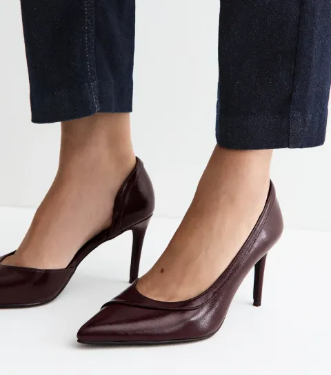 New Look Women's Dark Burgundy Faux Leather Dorsay Court Shoes Vegan