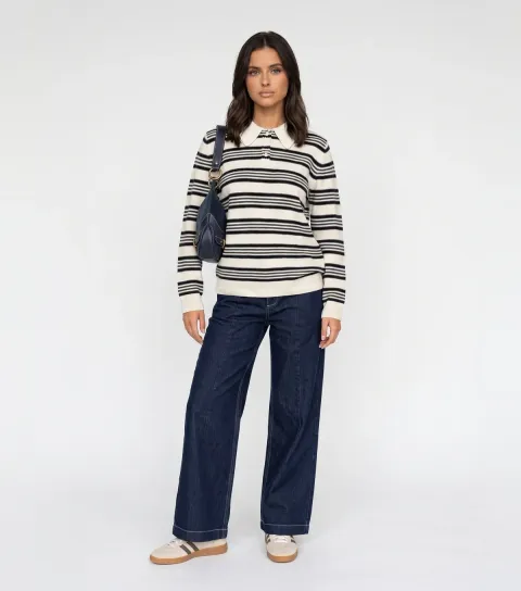 Urban Bliss Women's Cream Collared Striped Jumper