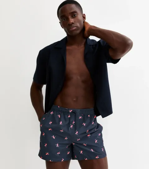 Men's Blue Regular Flamingo Print Swim Shorts