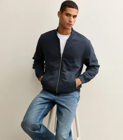 New Look Women's Navy Relaxed Zip Through Jersey Bomber Jacket