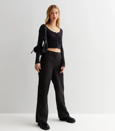 New Look Women's Black Wide Leg Cargo Trousers