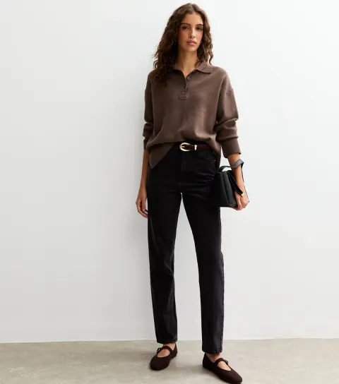 Women's Tall Washed Black High Waisted Mom jeans