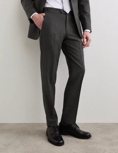 Jaeger Tailored Fit Pure Wool Twill Suit Trousers Charcoal