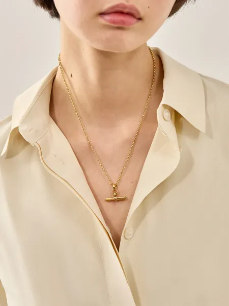 Small T-Bar Belcher Necklace 18kt gold