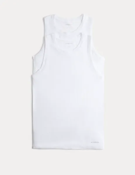 Autograph 2 Pack Cotton Rich Ribbed Sleeveless Vests White