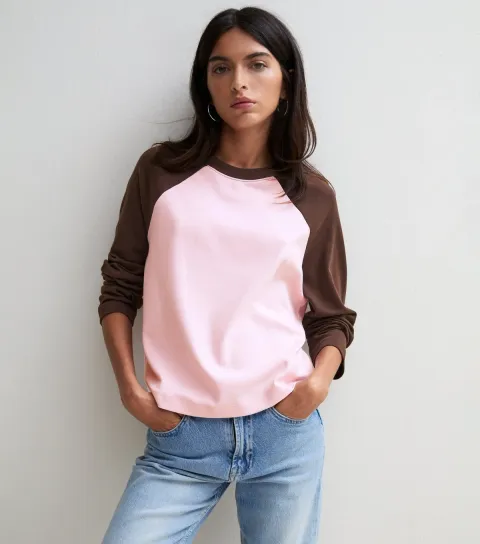 New Look Women's Premium Pink Heavyweight Cotton Raglan Sleeve Top