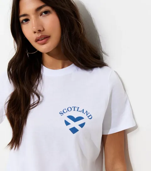 Women's White Cotton Scotland Heart Print Relaxed T-Shirt