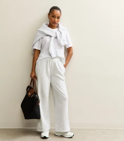 Women's Petite Light Grey Jersey Wide Leg Joggers