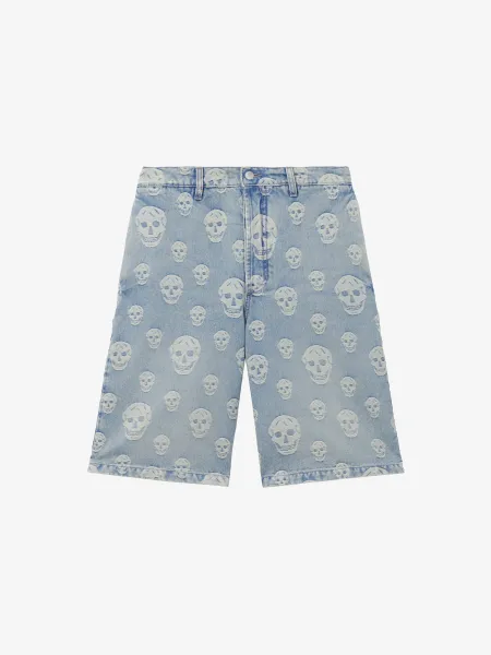 Skull Jacquard Denim Shorts
