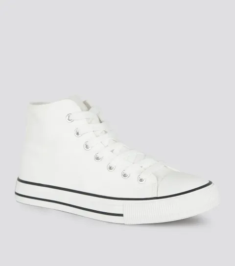 Women's White Canvas High Top Trainers Vegan