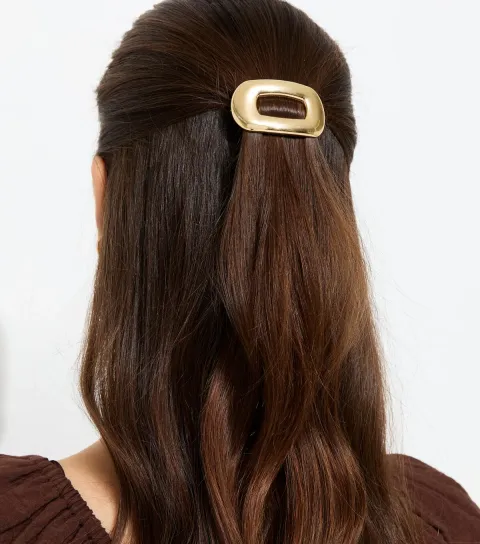 Gold Tone Metal Oval Slide Hair Clip