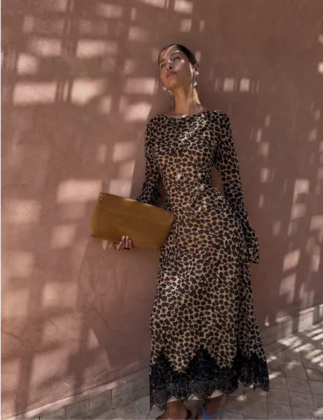 Never Fully Dressed Leopard Print Maxi Skater Dress Brown Mix