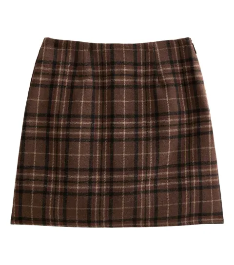 Women's Brown Brushed Check Pelmet Mini Skirt